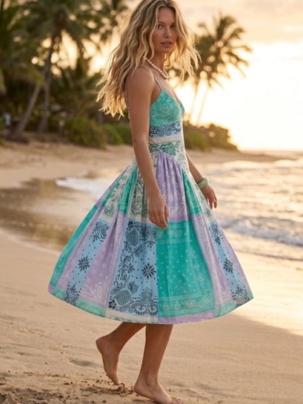 Free People Bohemian Bandana Tropical Wish You Would Midi Dress Size XL